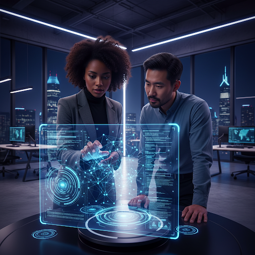 Software engineers collaborating on a complex AI problem